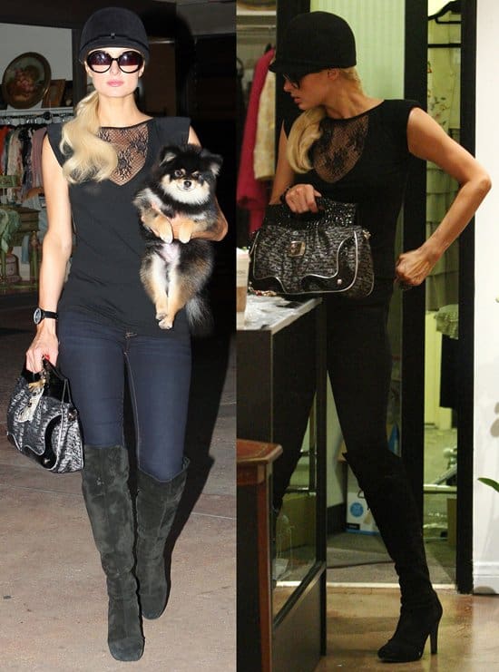Paris Hilton does some late night shopping with her dog