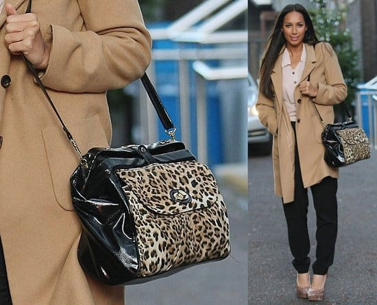 Leona Lewis carrying a leopard print bag