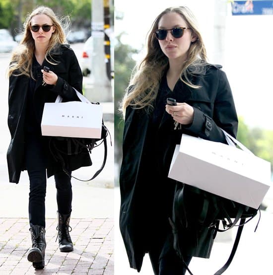 Amanda Seyfried wearing no makeup as she leaves a Marni boutique after shopping, Los Angeles, on March 24, 2011