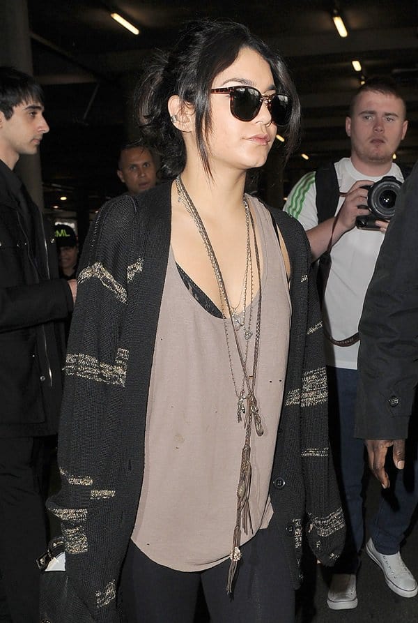Vanessa Hudgens arriving at Heathrow Airport, ahead of a promotional visit to the capital on March 29, 2011