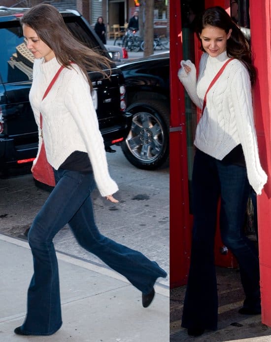 Katie Holmes arriving back at her Manhattan hotel after having a meal at Bubby's restaurant in New York City