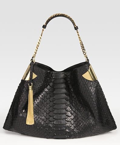 Gucci 1970 Medium Python Shoulder Bag in Black