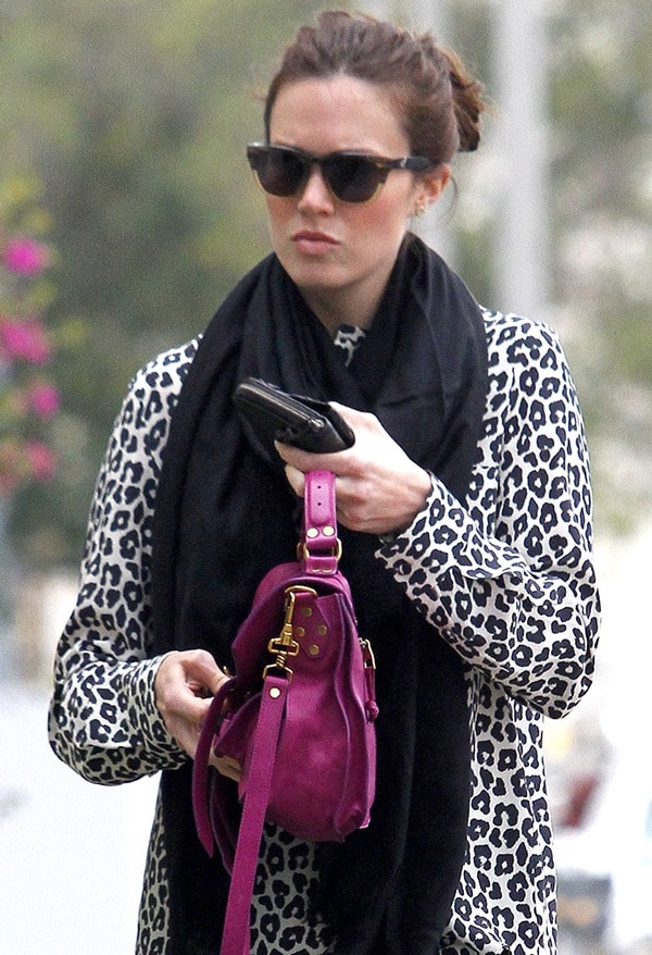 Mandy Moore totes a purple Proenza Schouler PS1 satchel while shopping in Beverly Hills