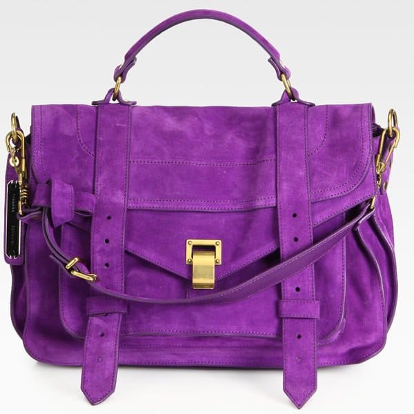 This purple satchel presents the iconic, studiously designed Proenza Schouler PS1 in soft suede