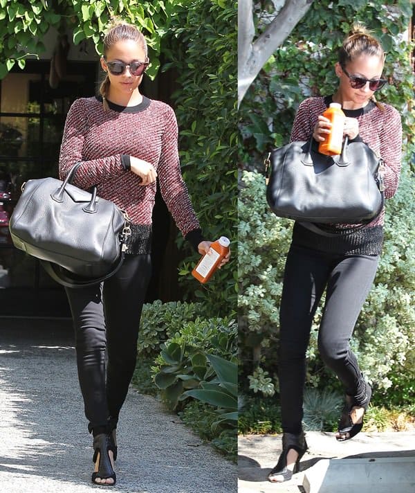 Nicole Richie is seen leaving Andy Lecompte hair salon carrying a health drink and a Givenchy bag