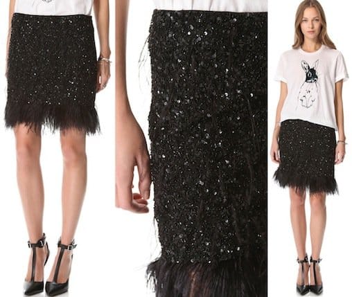 Haute Hippie Feather Sequin Miniskirt in Black