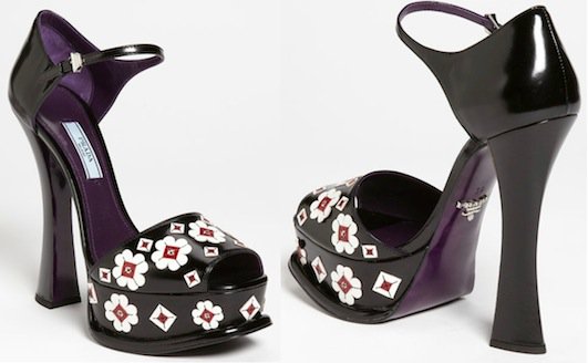 Prada Flower Applique Sandals in Black/White/Red