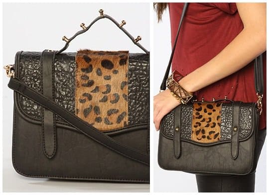 Nila Anthony Pebbled Bag with Leopard Detail