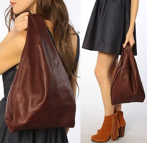 Baggu Small Leather Shopping Bag in Brown