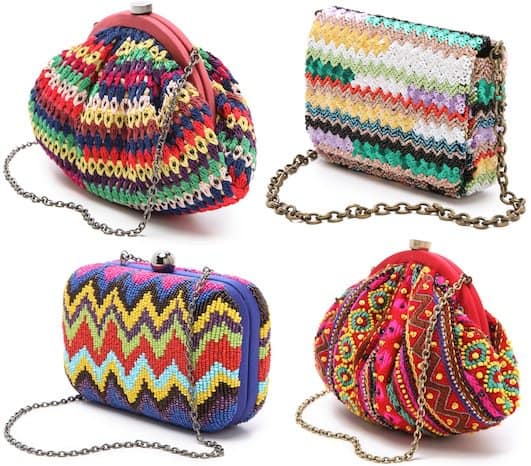 Bohemian-chic clutch bags by Santi featuring the label's intricate handiwork