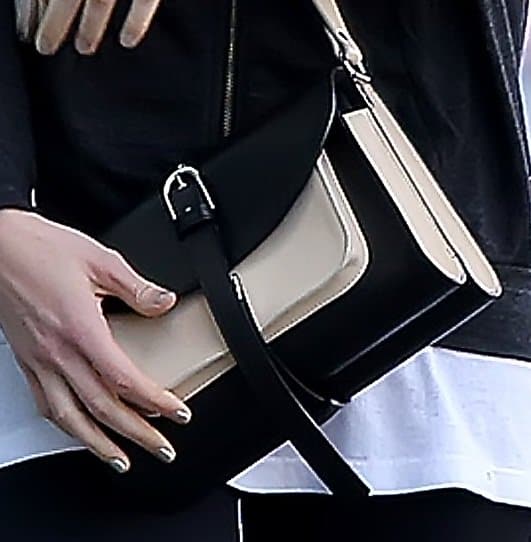 Mandy Moore's black and white two-tone shoulder bag