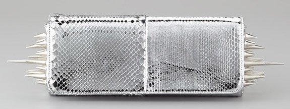 Christian Louboutin "Marquise" Metallic Python Clutch Bag in Silver