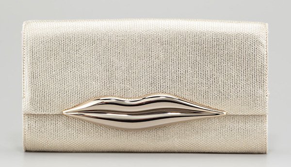 Diane von Furstenberg "Carolina" Metallic Canvas Lips Clutch Bag