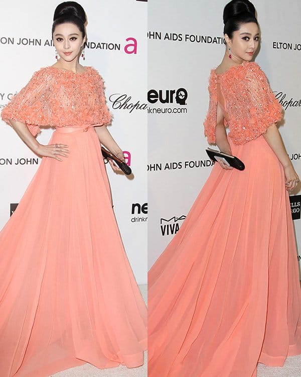 Fan Bingbing in an Elie Saab dress at Elton John AIDS Foundation's 21st Annual Oscar Viewing Party