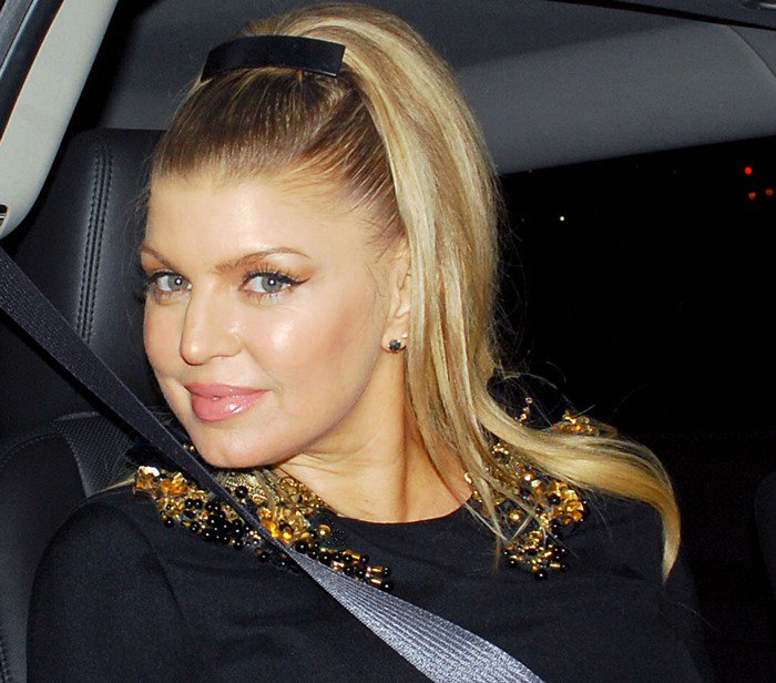 Fergie looked stunning in a black embellished Gucci dress