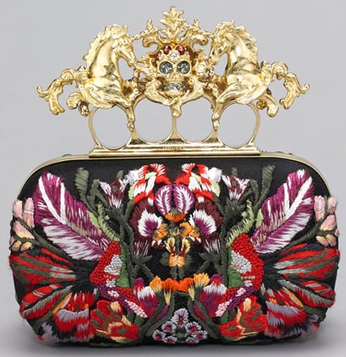 Alexander McQueen Embroidered Unicorn and Skull Clasp Knucklebox Clutch