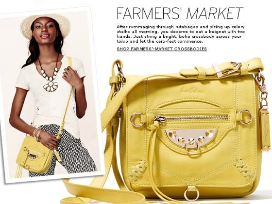 You should bring a crossbody bag to the farmers' market