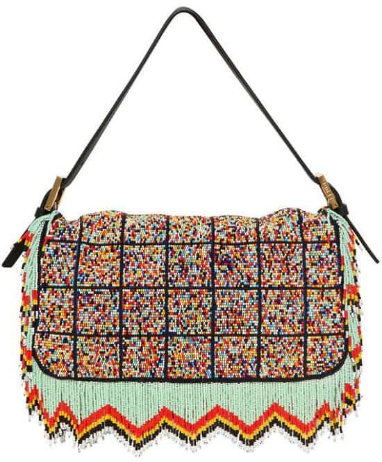 Fendi Embroidered and Beaded Baguette Shoulder Bag
