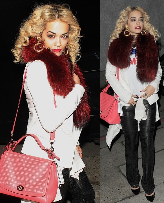 Rita Ora exits a recording studio in London on February 14, 2013