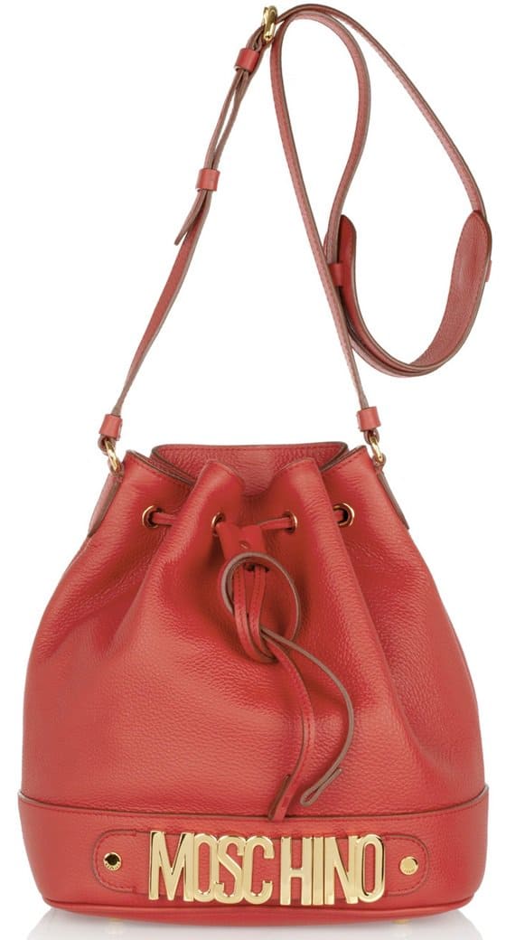 Moschino Drawstring Bucket Leather Bag in Red