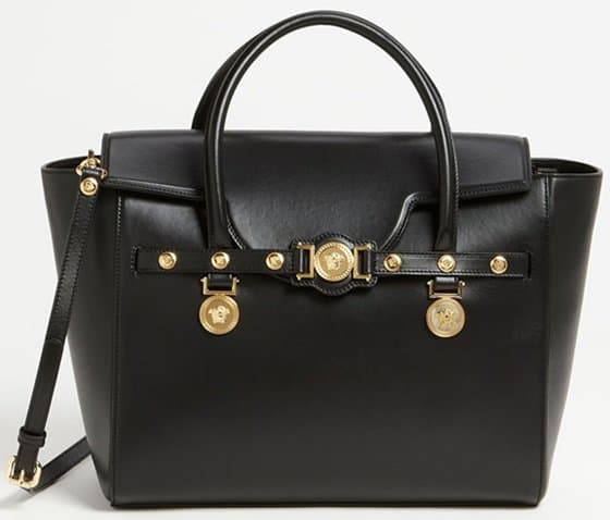 Versace Signature Leather Tote in Black