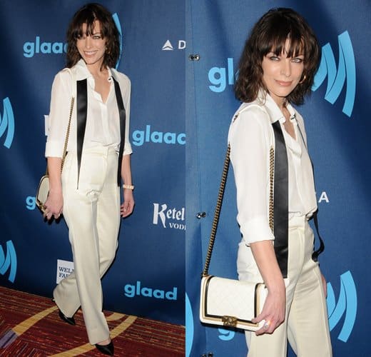 Milla Jovovich at the 24th Annual GLAAD Media Awards held at New York Marriott Marquis in NYC on March 16, 2013