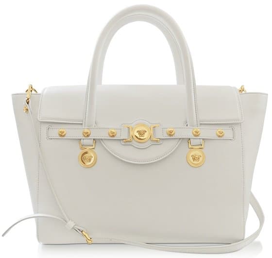 Versace Signature Leather Tote in White