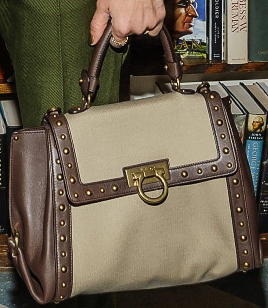 Jessica Alba's studded two-tone Salvatore Ferragamo bag