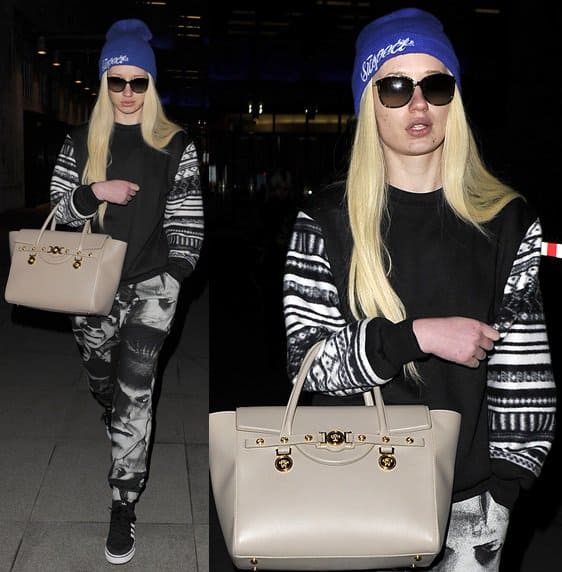 Iggy Azalea leaving Radio 1 Studios in London with a Versace handbag