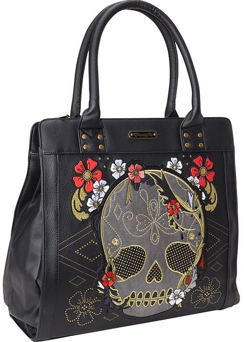Loungefly Gold and Red Floral Skull Tote