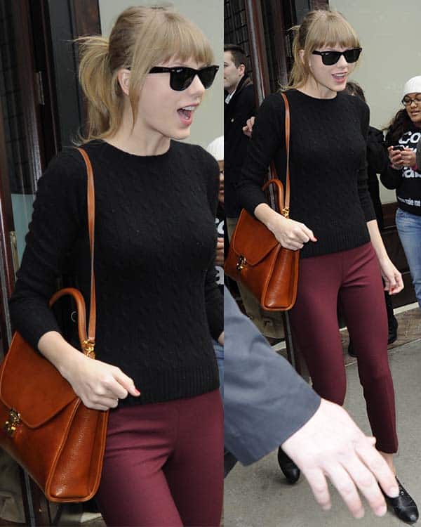 Singer Taylor Swift exits her Manhattan hotel ahead of concert in New Jersey on March 27, 2013