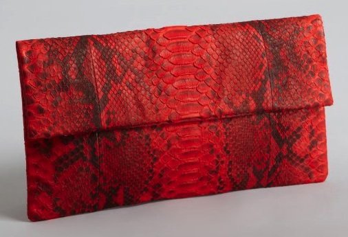 Primary New York Python Foldover Envelope Clutch in Red