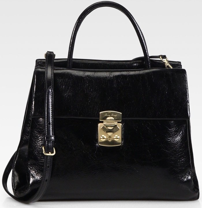 Miu Miu Shiny Vitello Top Handle Bag in Black