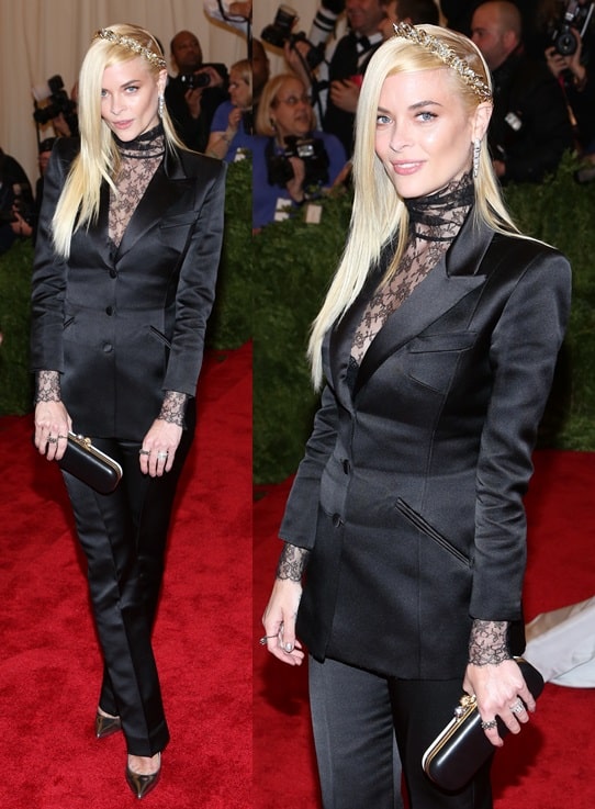 Jaime King was one of the few who walked the Met red carpet in a trouser-suit
