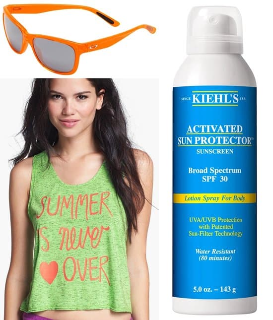 3 beach items to pack - sunglasses, tank top, and sun protection