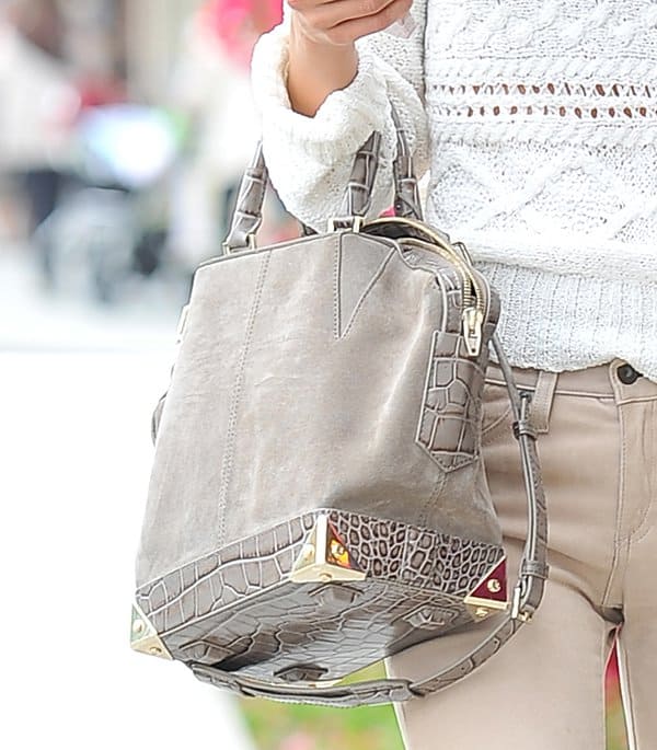 Alessandra Ambrosio carries croc-embossed leather Alexander Wang Emile tote