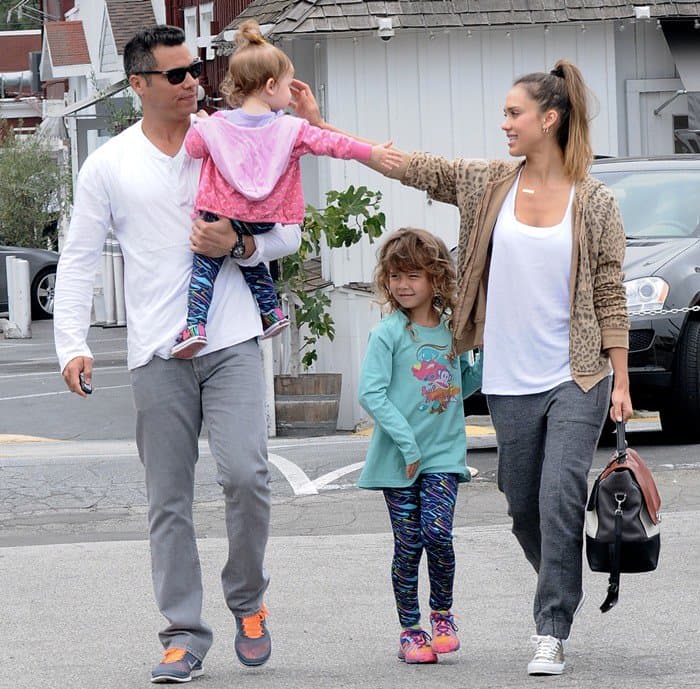 Jessica Alba with her family leaving after brunch in Brentwood, California, on July 21, 2013