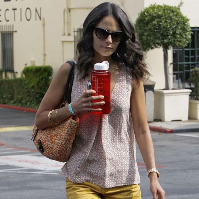 Jordana Brewster spotted running errands wearing yellow shorts in Los Angeles on June 30, 2013