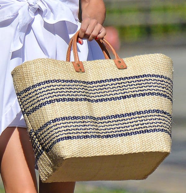 Olivia Palermo carrying a Mar Y Sol 'Caracas' basket tote 