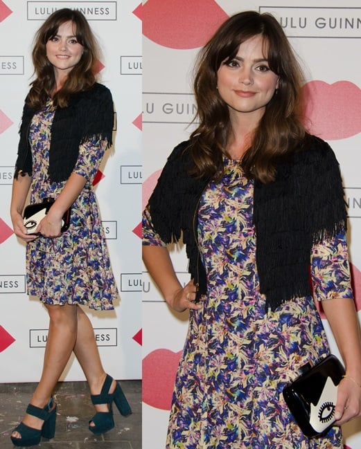 Jenny Louise Coleman in print and fringes at the Lulu Guinness Paint Project party