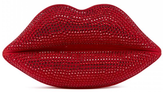 The iconic Lulu Guinness Lips Clutch in Red Swarovski Crystals