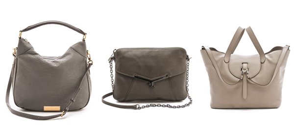 Three inexpensive grey women's handbags