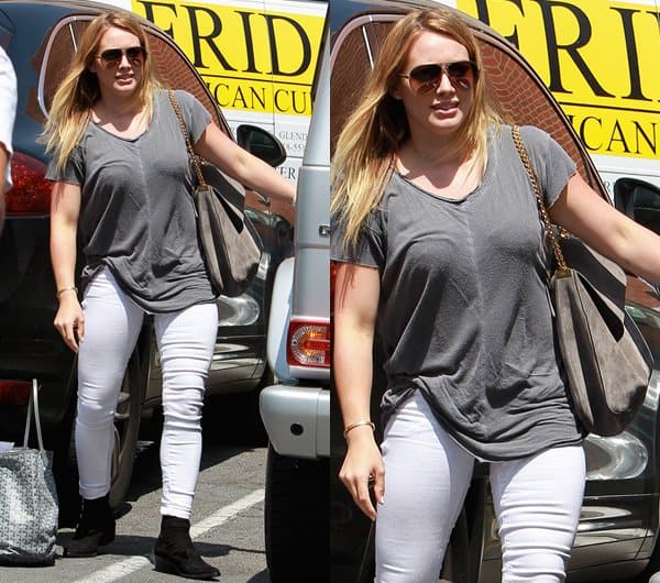 Hilary Duff wears Gucci leather aviator sunglasses in Beverly Hills