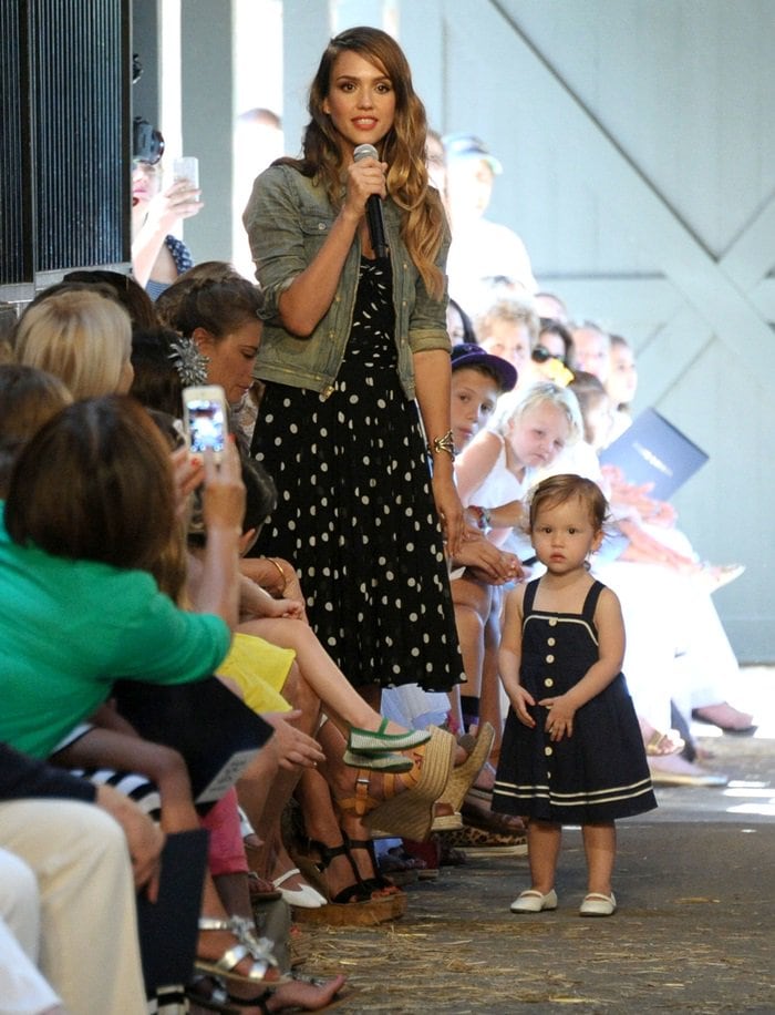 Jessica Alba turned heads in a polka-dotted number paired with black espadrille wedges