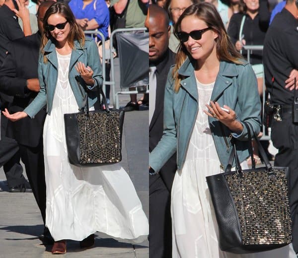 Olivia Wilde carries the Panettone shopper bag by Christian Louboutin