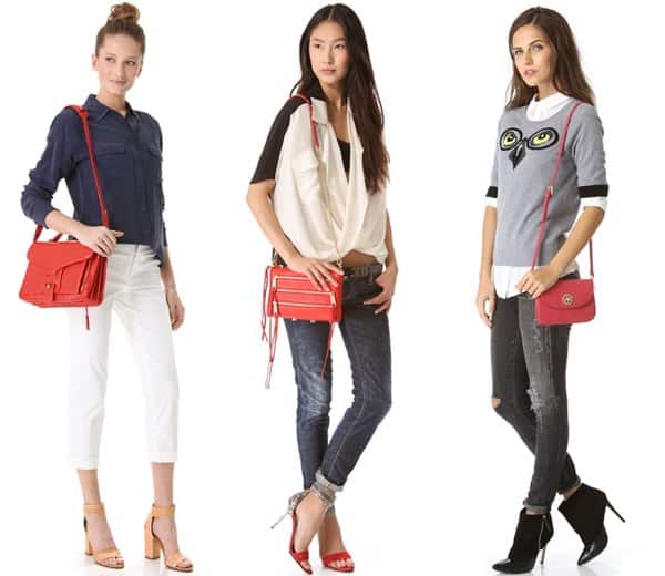 Red handbags from Opening Ceremony, Rebecca Minkoff and Tory Burch