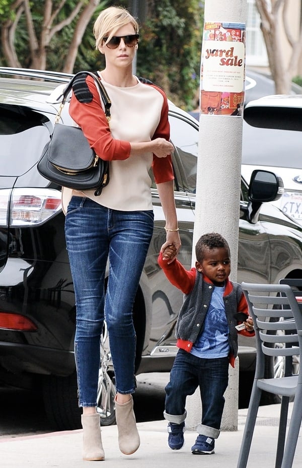 Charlize Theron with son Jackson out for lunch in Hollywood on September 19, 2013