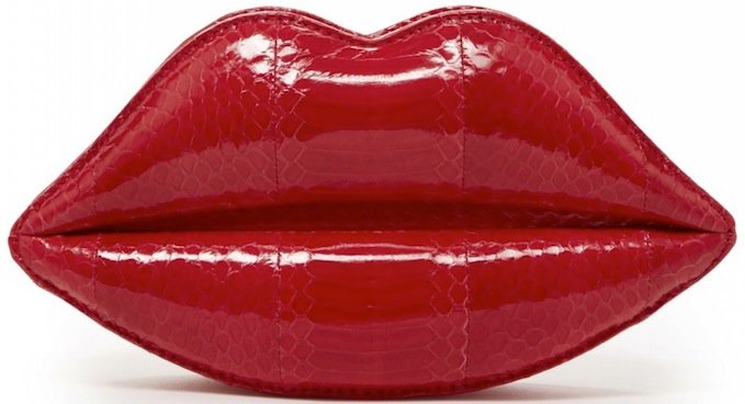 Lulu Guinness Snakeskin "Lips" Clutch in Red