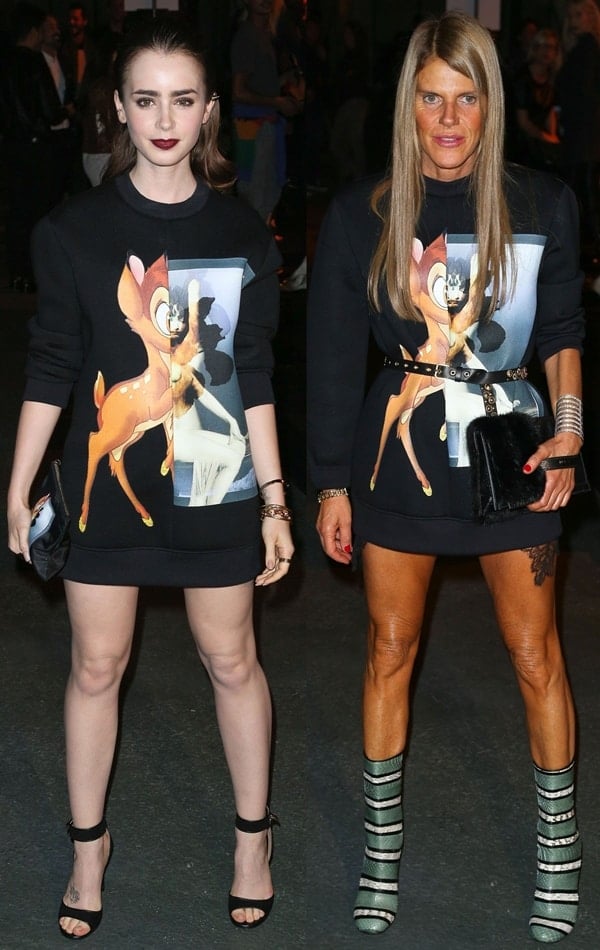 Lily Collins and Anna Dello Russo at the Givenchy Spring/Summer 2014 show at Paris Fashion Week