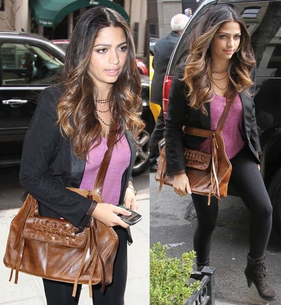 Camila Alves leaving her apartment with a My Muxo bag on March 10, 2012